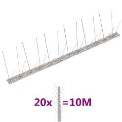 Djuravvisande medel - Living 4-raders Fågelpiggar i rostfritt stål 20 st 10 m