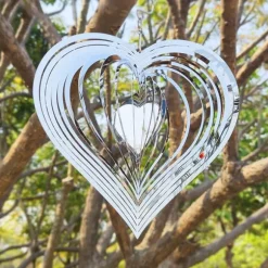 3D-Roterande Vindspel, 20 cm Silverfärgad Hjärtprydnad