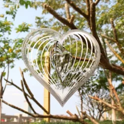 3D-Roterande Vindspel, 20 cm Silverfärgad Hjärtprydnad