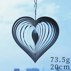 3D-Roterande Vindspel, 20 cm Silverfärgad Hjärtprydnad