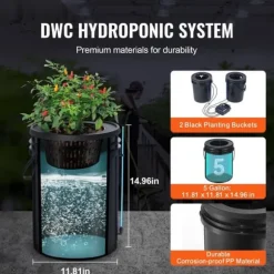 DWC Hydroponics Odling System Djupvattenkultur med Top Drip 2 Hinkar, effektiv växtodling, hydroponisk odlingsteknik