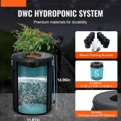 DWC Hydroponics Odling System, Deep Water Culture, 8 Hinkar, Luftpump, Effektiv Vattentillförsel, Optimerad Växttillväxt