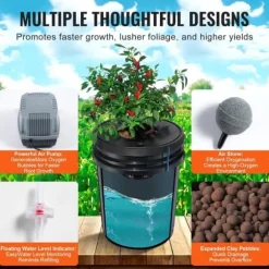 DWC Hydroponics Odling System, Deep Water Culture, 8 Hinkar, Luftpump, Effektiv Vattentillförsel, Optimerad Växttillväxt