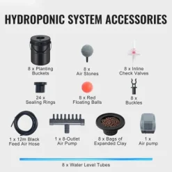 DWC Hydroponics Odling System, Deep Water Culture, 8 Hinkar, Luftpump, Effektiv Vattentillförsel, Optimerad Växttillväxt