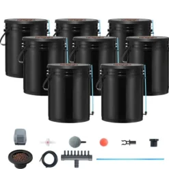 DWC Hydroponics Odling System, Deep Water Culture, 8 Hinkar, Luftpump, Effektiv Vattentillförsel, Optimerad Växttillväxt
