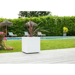 EDA PLASTIQUE Grafit fyrkantig blomma låda - 57 L - 49,5 x 49,5 x 49,5 cm - Vit bly