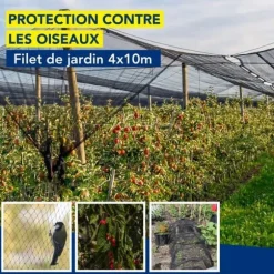 Edialux fågelnät 4x10m, fin maska, knotfri polyeten, rötbeständig, väderbeständig, svart