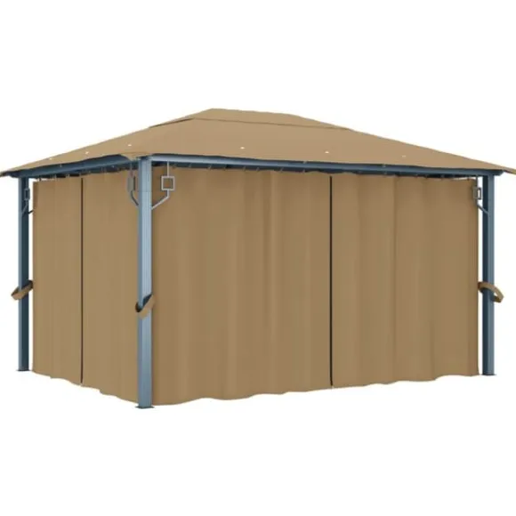 Elegant paviljong med draperier för utomhusbruk | Färg: Taupe | Storlek: 400x300 cm