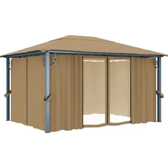 Elegant paviljong med draperier för utomhusbruk | Färg: Taupe | Storlek: 400x300 cm
