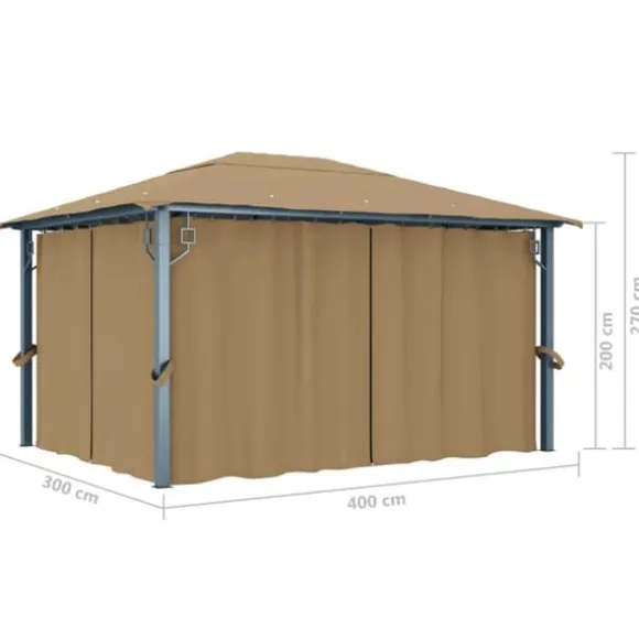 Elegant paviljong med draperier för utomhusbruk | Färg: Taupe | Storlek: 400x300 cm