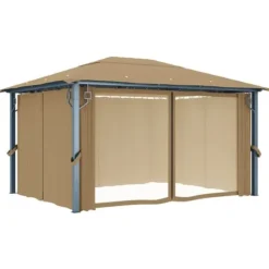 Elegant paviljong med draperier för utomhusbruk | Färg: Taupe | Storlek: 400x300 cm