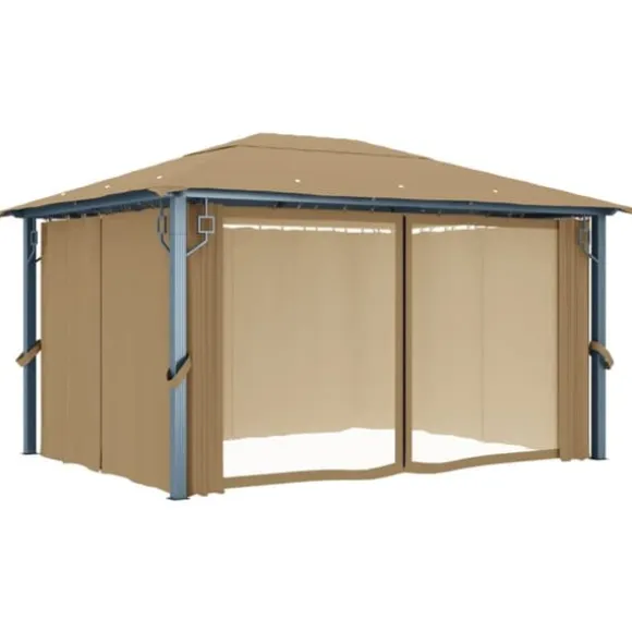 Elegant paviljong med draperier för utomhusbruk | Färg: Taupe | Storlek: 400x300 cm