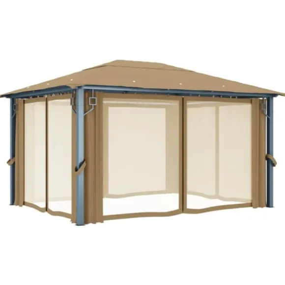 Elegant paviljong med draperier för utomhusbruk | Färg: Taupe | Storlek: 400x300 cm