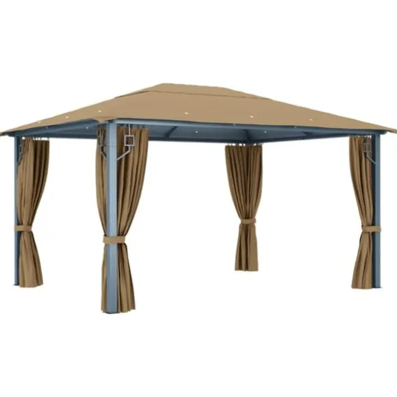 Elegant paviljong med draperier för utomhusbruk | Färg: Taupe | Storlek: 400x300 cm