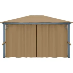 Elegant paviljong med draperier för utomhusbruk | Färg: Taupe | Storlek: 400x300 cm