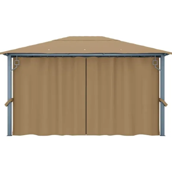 Elegant paviljong med draperier för utomhusbruk | Färg: Taupe | Storlek: 400x300 cm