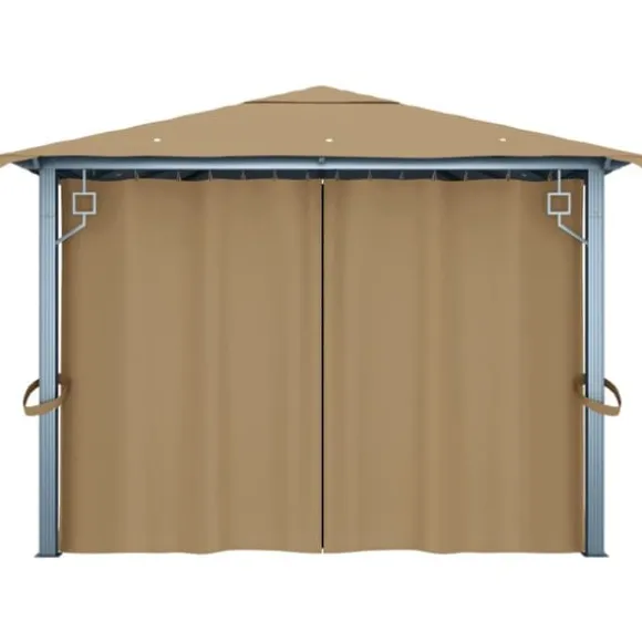 Elegant paviljong med draperier för utomhusbruk | Färg: Taupe | Storlek: 400x300 cm