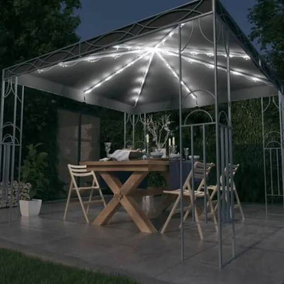 Elegant paviljong med ljusslinga - Solskydd för utomhusevenemang | Färg: Antracit | Storlek: 300x300 cm