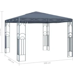 Elegant paviljong med ljusslinga - Solskydd för utomhusevenemang | Färg: Antracit | Storlek: 300x300 cm