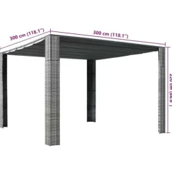 Elegant paviljong med tak i PE-rotting | Färg: Grå och Antracit | Storlek: 300x300x220 cm