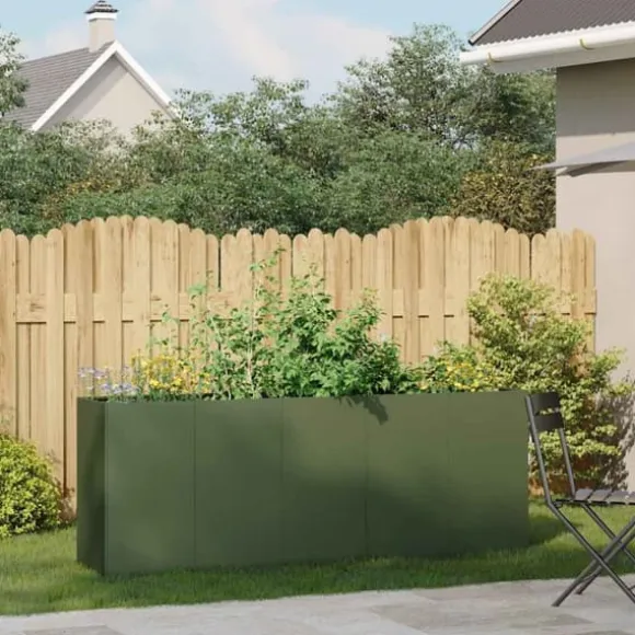 Elegant planteringskärl i olivgrön kallvalsad stål | Storlek: 200x40x80 cm