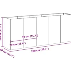 Elegant planteringskärl i olivgrön kallvalsad stål | Storlek: 200x40x80 cm