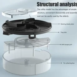 Elektrisk automatisk roterande flugfälla Uppladdningsbar Kraftfull hushållsflugfälla för familjer inomhusbruk