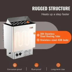 Elektrisk Bastuvärmare 8KW, Inbyggd kontroll, Rostfritt stål, lämplig för 8-12 m³HomeSpa