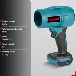 Elektrisk Borstlös blåsare, sladdlös blåsare Snöslunga,28000 rpm, 576 km/h , med 2 batterier