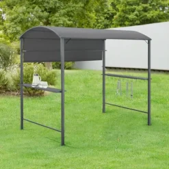 [en.casa] BBQ-paviljong Pyrgos-215x220x140cm-pulverlackerat stål-eldtåligt tak-med sidohyllor-antracit-mörkgrå