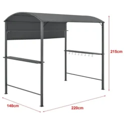 [en.casa] BBQ-paviljong Pyrgos-215x220x140cm-pulverlackerat stål-eldtåligt tak-med sidohyllor-antracit-mörkgrå