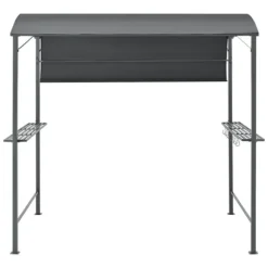 [en.casa] BBQ-paviljong Pyrgos-215x220x140cm-pulverlackerat stål-eldtåligt tak-med sidohyllor-antracit-mörkgrå