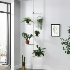 [en.casa]® Teleskopisk växtställ-110-305 cm-pulverlackerad metall-vit