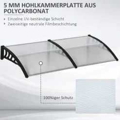 Entrétak 200×96×27 cm med UV-skydd – aluminium, svart