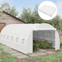 Ersättningsfolie 600x300x200 cm, frontdörr & 12 fönster, rivtålig UV-PE – växthustunnel, vit
