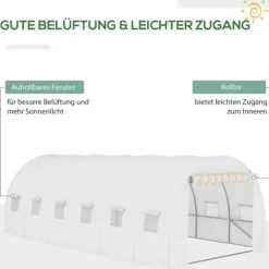 Ersättningsfolie 600x300x200 cm, frontdörr & 12 fönster, rivtålig UV-PE – växthustunnel, vit