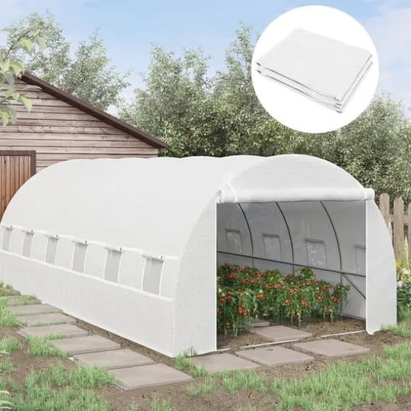 Ersättningsfolie 600x300x200 cm, frontdörr & 12 fönster, rivtålig UV-PE – växthustunnel, vit