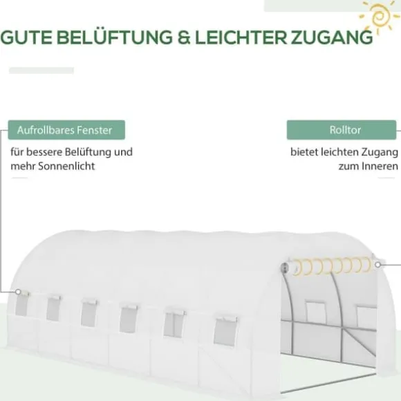 Ersättningsfolie 600x300x200 cm, frontdörr & 12 fönster, rivtålig UV-PE – växthustunnel, vit