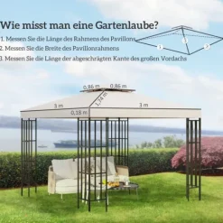 Ersättningspaviljongtak, 3x3m, Kräm Vit