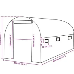 Ersättningsskydd för växthus - Grön - 200x450x200 cm - 6 fönster - 1 dörr - PE