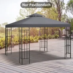 Ersättningstak 3x3 m för metallpaviljong, vädertåligt polyester, mörkgrå