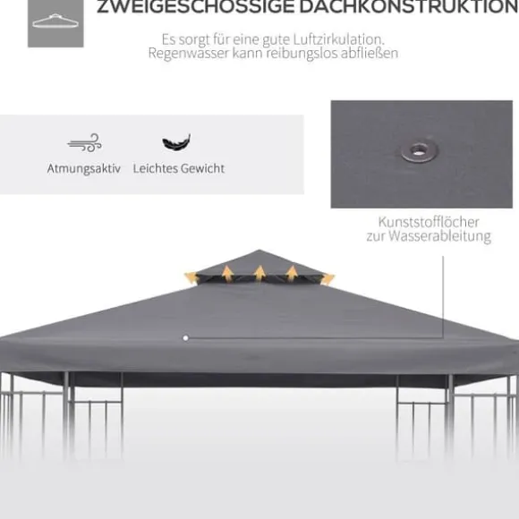 Ersättningstak 3x3 m för metallpaviljong, vädertåligt polyester, mörkgrå