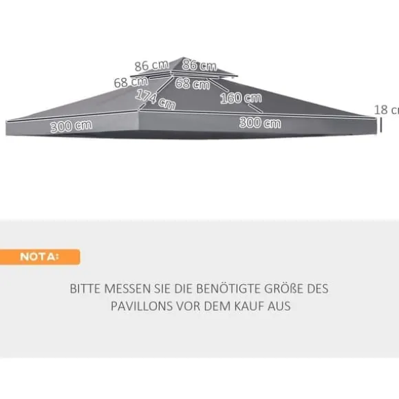 Ersättningstak 3x3 m för metallpaviljong, vädertåligt polyester, mörkgrå