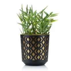 Etnisk blomkruka svart och guld 19xh20 cm