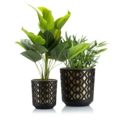 Etnisk blomkruka svart och guld 19xh20 cm