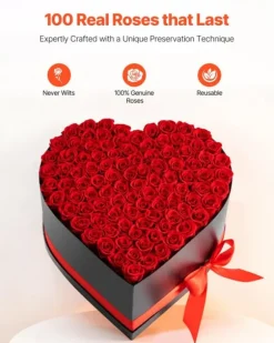Evighetsrosor - Hjärtformad Rosbox - Konserverade Rosor 100 St - Lång Hållbarhet - Underhållsfri - Röd