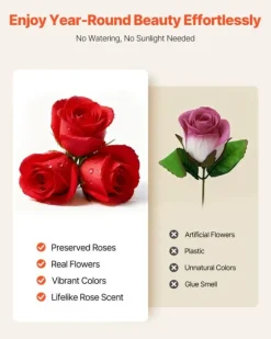 Evighetsrosor - Hjärtformad Rosbox - Konserverade Rosor 100 St - Lång Hållbarhet - Underhållsfri - Röd