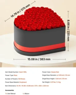 Evighetsrosor - Hjärtformad Rosbox - Konserverade Rosor 100 St - Lång Hållbarhet - Underhållsfri - Röd