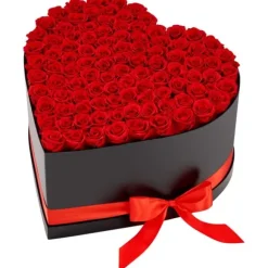 Evighetsrosor - Hjärtformad Rosbox - Konserverade Rosor 100 St - Lång Hållbarhet - Underhållsfri - Röd