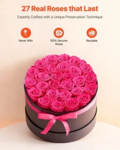 Evighetsrosor - Rosor i låda - 27 st - Konserverade rosor - Gåva för födelsedag/jubileum/Alla hjärtans dag - Rosröd